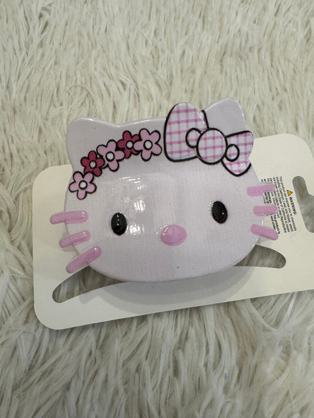 Hello Kitty Sanrio large hair clip claw pink flowers details and checkered bow